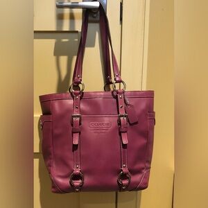COACH Vintage Leather Satchel Tote Shoulder Bag Plum Purple Zipper Silver Rings